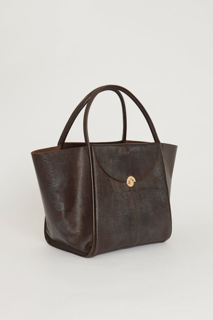Brown Leather Preowned Cabas Tote Bag