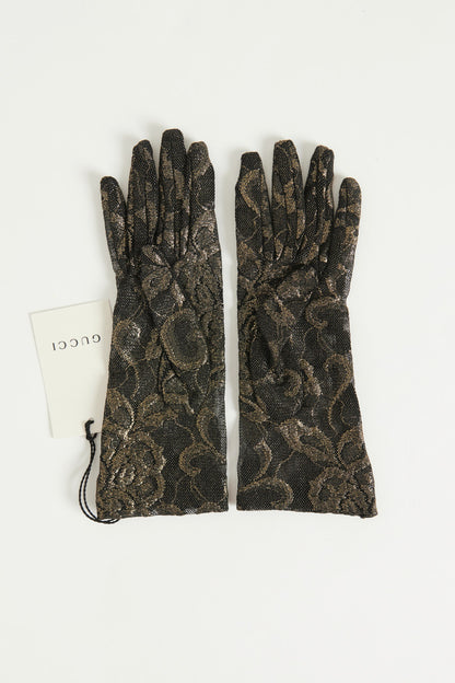 Gold and Black Lace Preowned Gloves