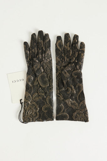 Gold and Black Lace Preowned Gloves