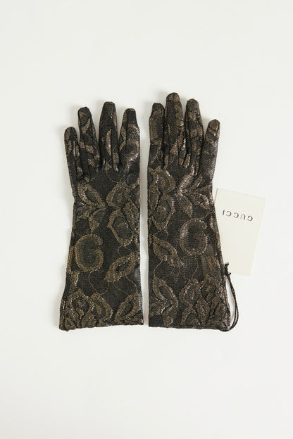Gold and Black Lace Preowned Gloves