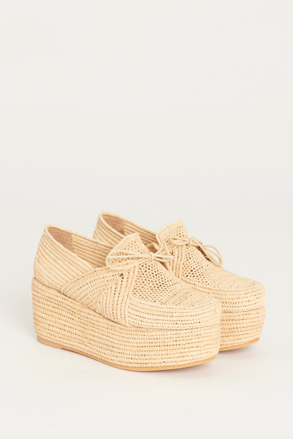 Beige Straw Platform Preowned Lace Ups