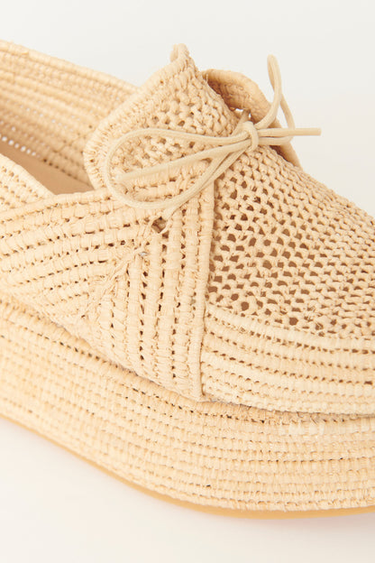 Beige Straw Platform Preowned Lace Ups