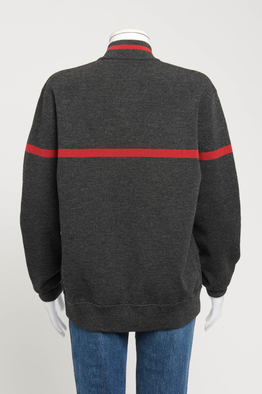 Grey and Red Virgin Wool Preowned Jumper