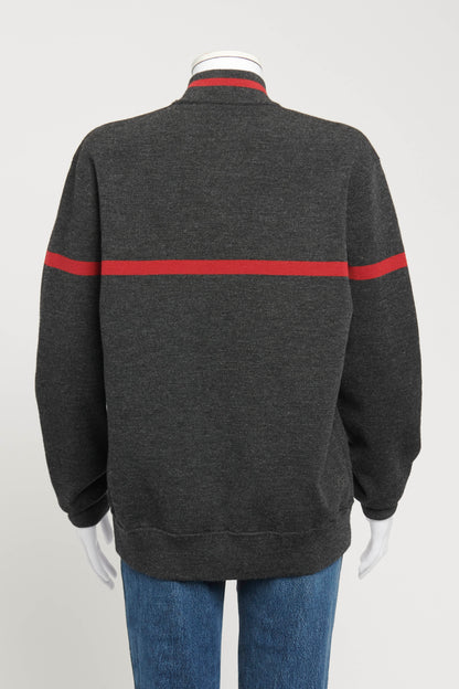 Grey and Red Virgin Wool Preowned Jumper