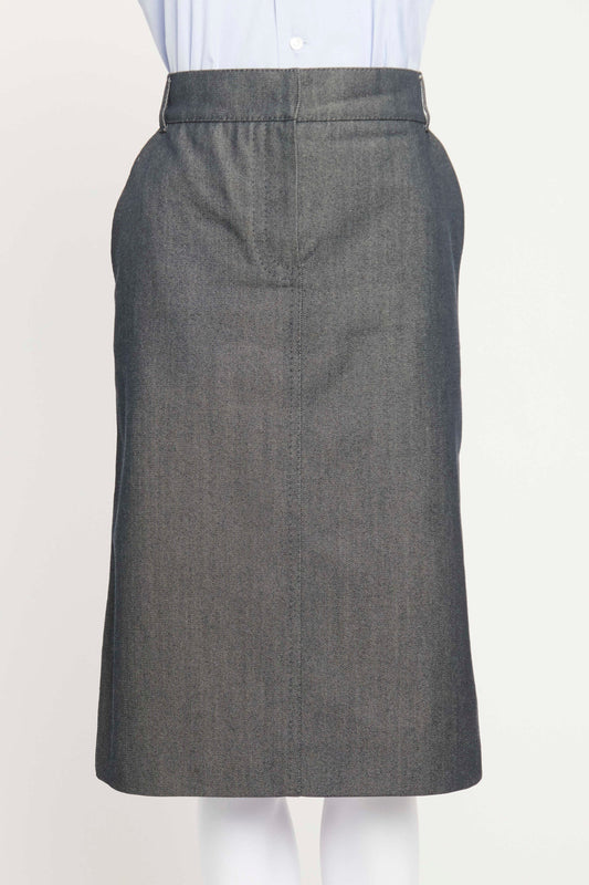 Dark Wool Denim Preowned Midi Skirt