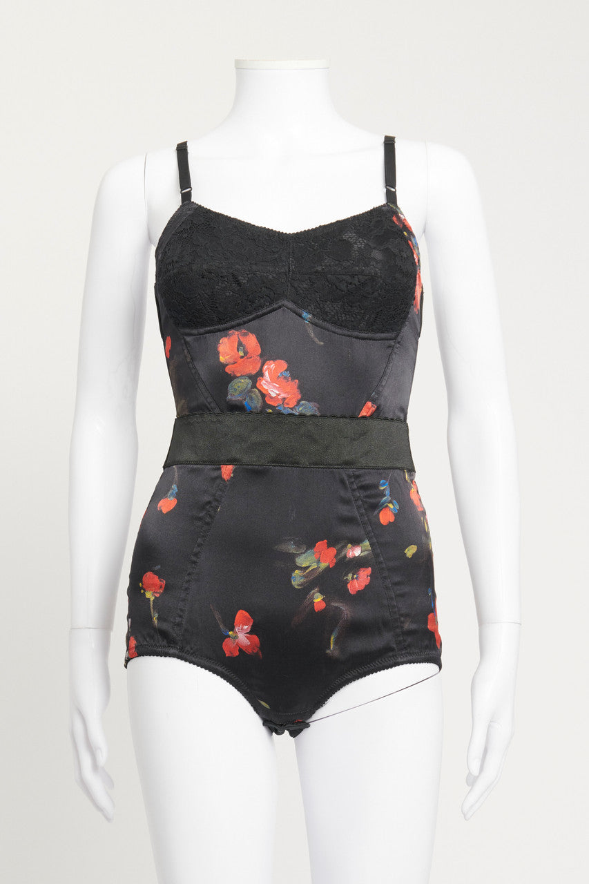 Classic Black Floral Lace Preowned Bodysuit