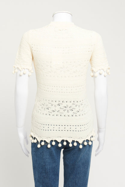 Ivory Crochet Postcard Textured Preowned Knit Tee