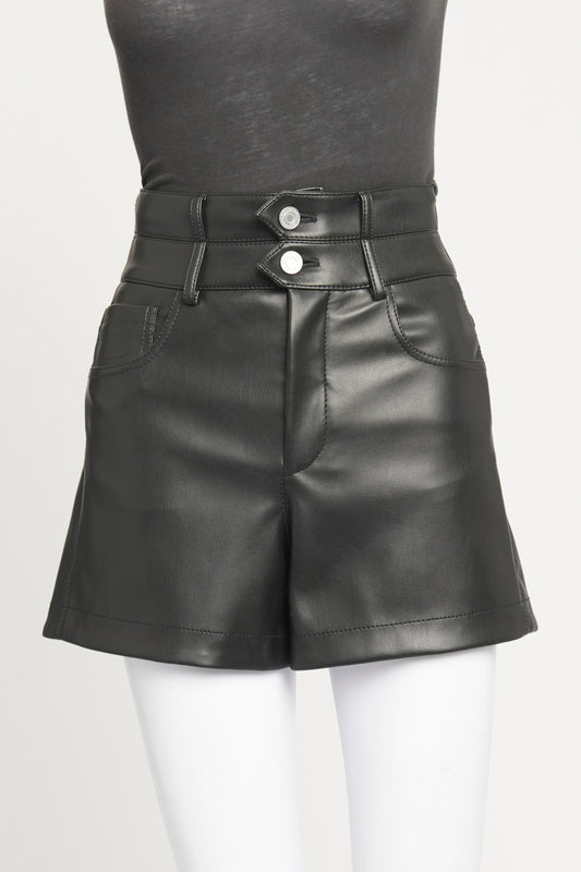 Black Leather Look High Waisted Preowned Short