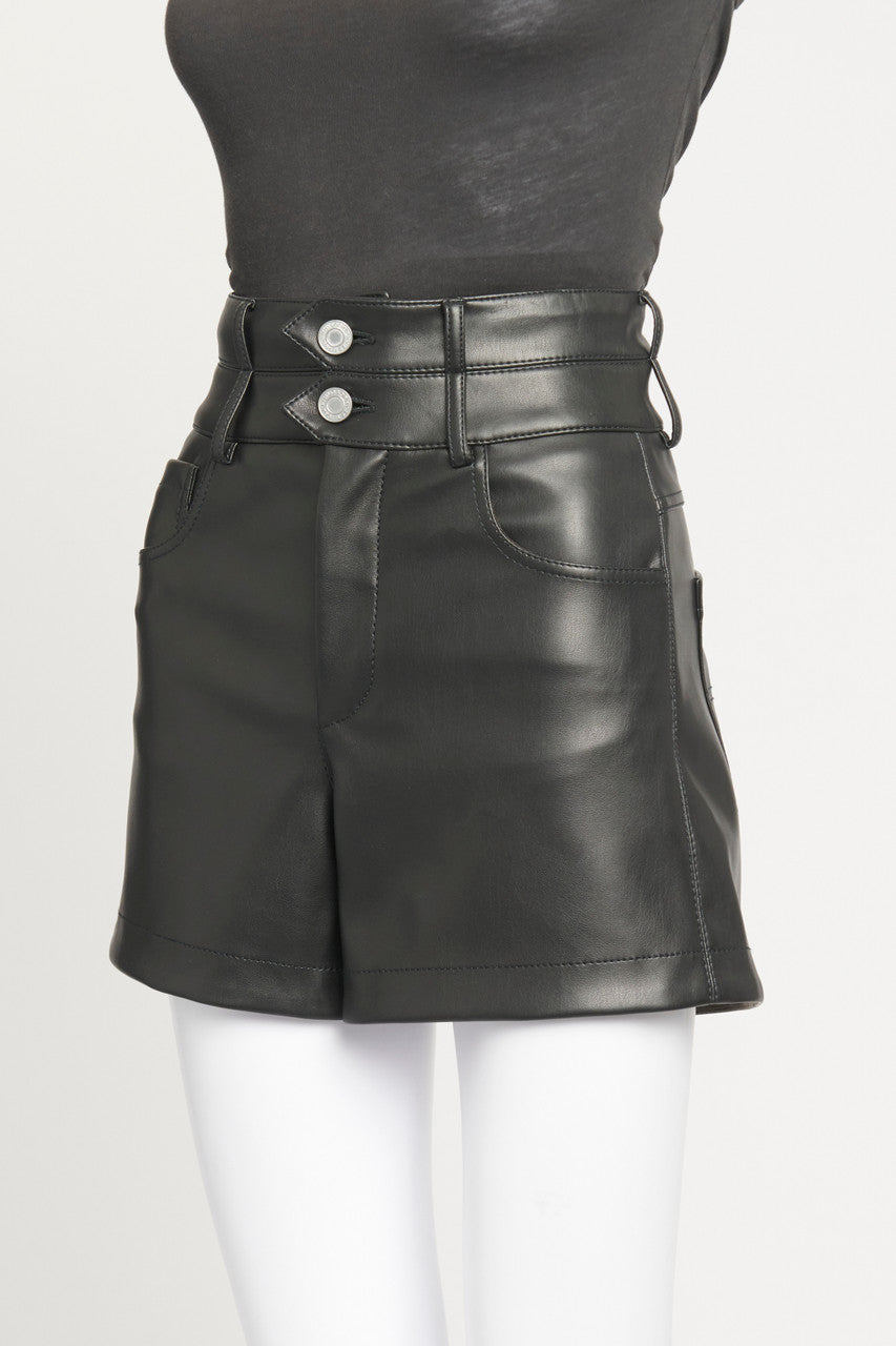 Black Leather Look High Waisted Preowned Short