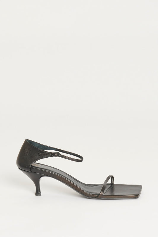 Black Leather Preowned Ankle Strap Sandal