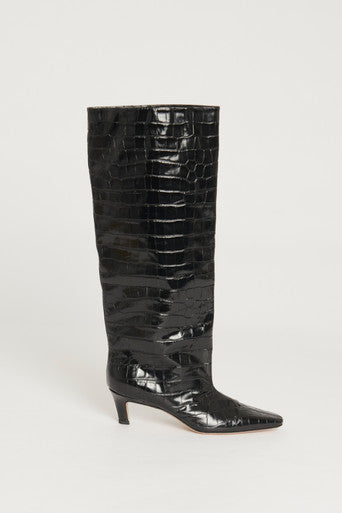 Black Croc Leather Preowned Knee Boot