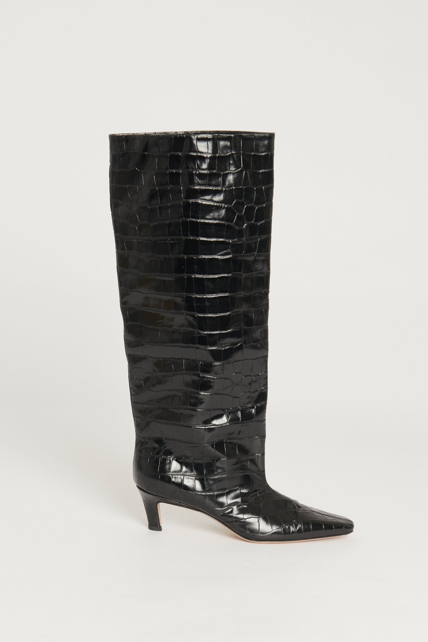 Black Croc Leather Preowned Knee Boot