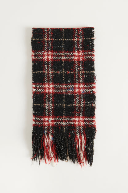 Black Red and White Checkered Wool Preowned Scarf