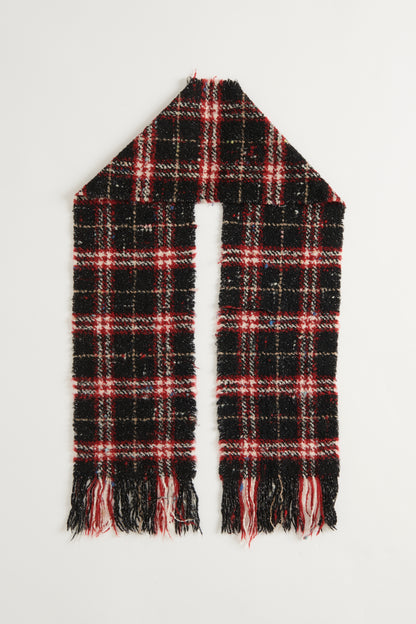 Black Red and White Checkered Wool Preowned Scarf