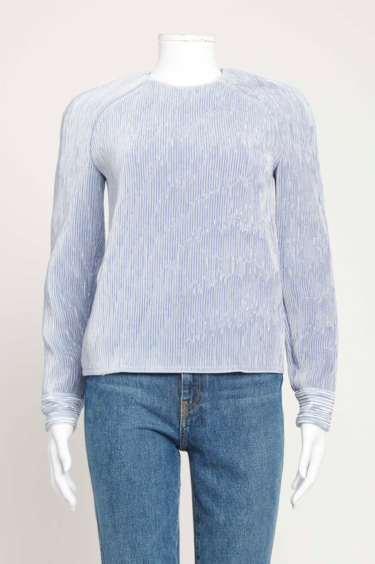 Blue Pleated Round Neck Preowned Top