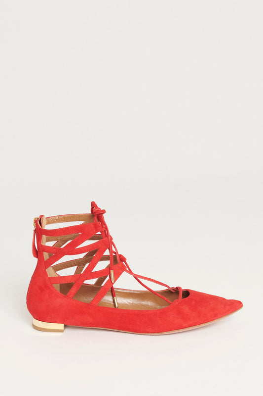 Red Suede Pointed Toe Preowned Gladiator Sandals