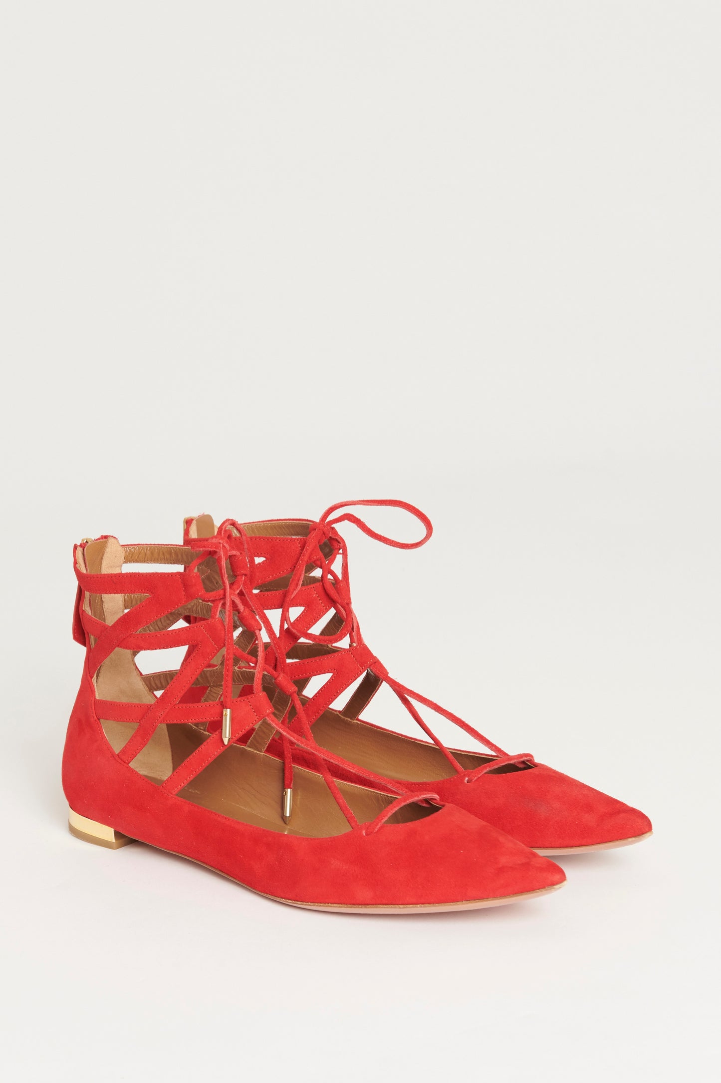 Red Suede Pointed Toe Preowned Gladiator Sandals