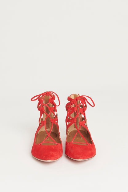 Red Suede Pointed Toe Preowned Gladiator Sandals