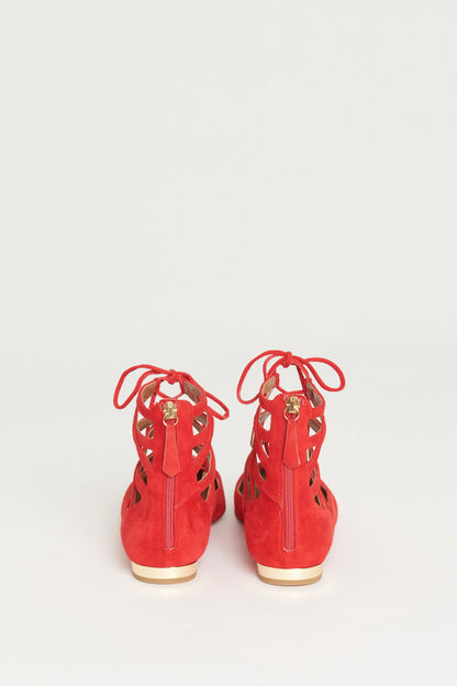 Red Suede Pointed Toe Preowned Gladiator Sandals