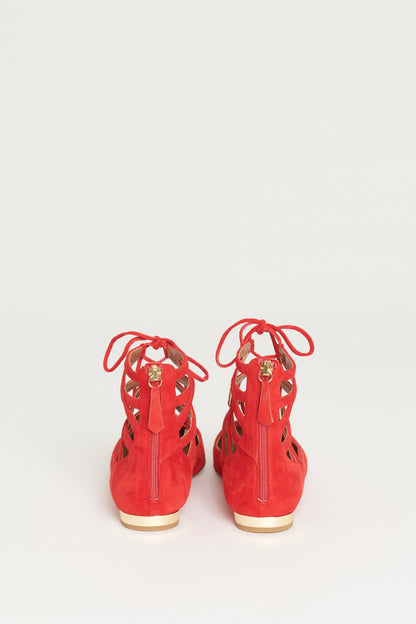 Red Suede Pointed Toe Preowned Gladiator Sandals
