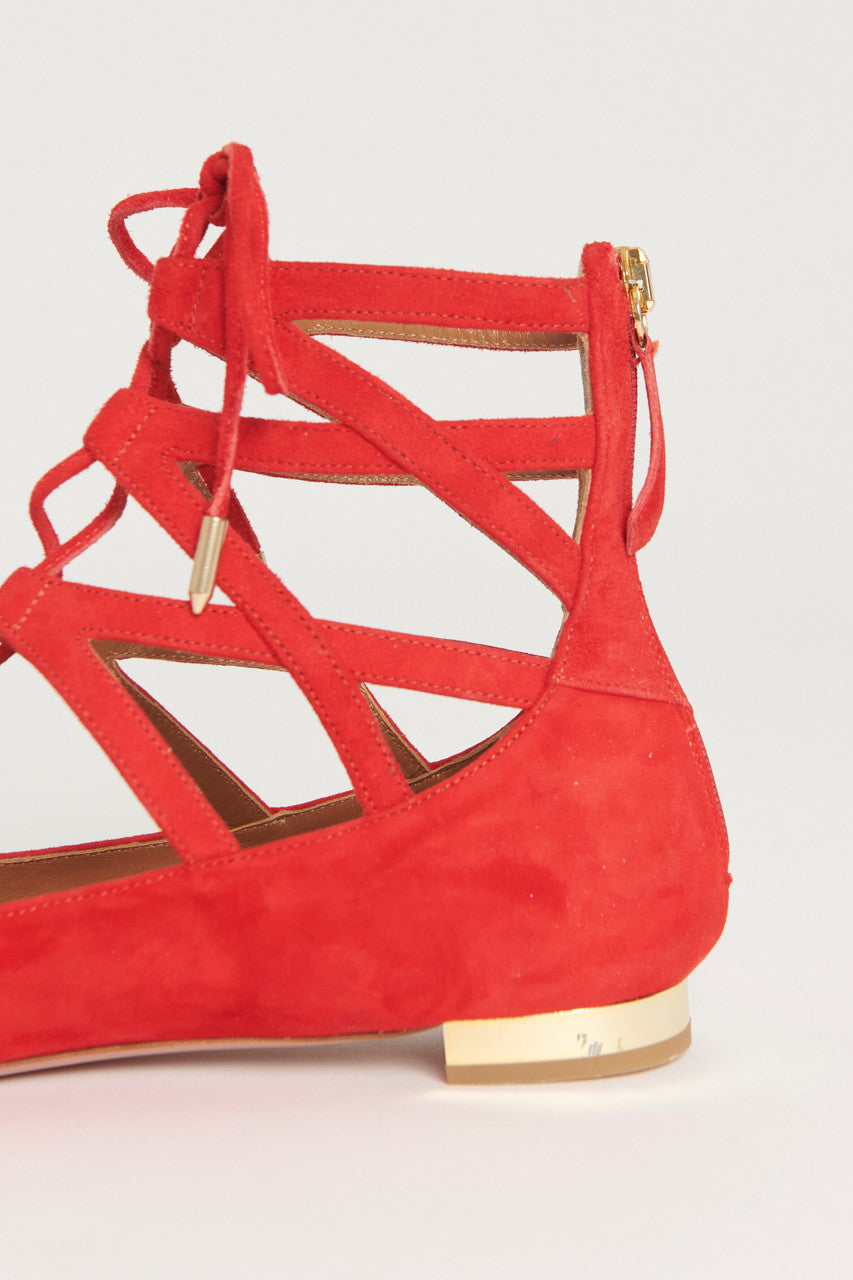 Red Suede Pointed Toe Preowned Gladiator Sandals