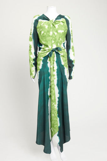 2022 Green Adika Tie-Dyed Ruched Preowned Maxi Dress