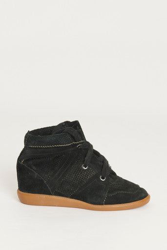Black Suede Bobby Preowned Wedge Sneakers
