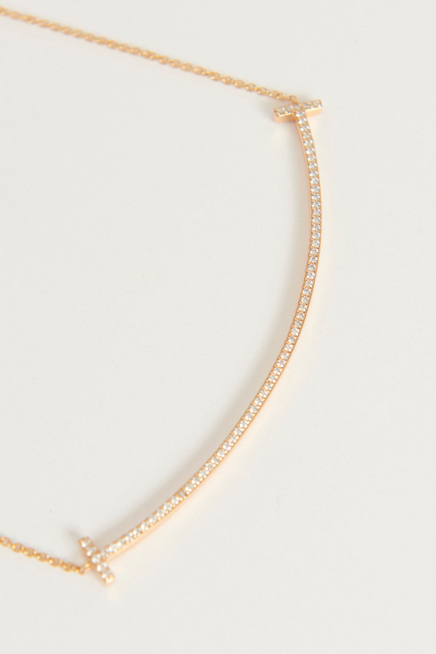 18K Rose Gold Large T Smile Diamond Necklace