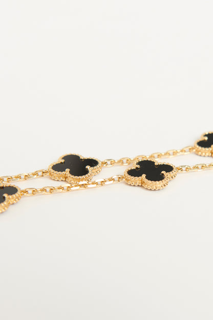 Yellow 18K Gold Vintage Alhambra 20 Motif Onyx Preowned Necklace