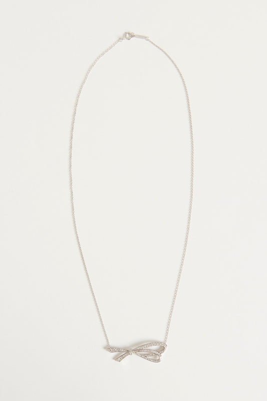 White 18k Gold Large Diamond Bow Necklace