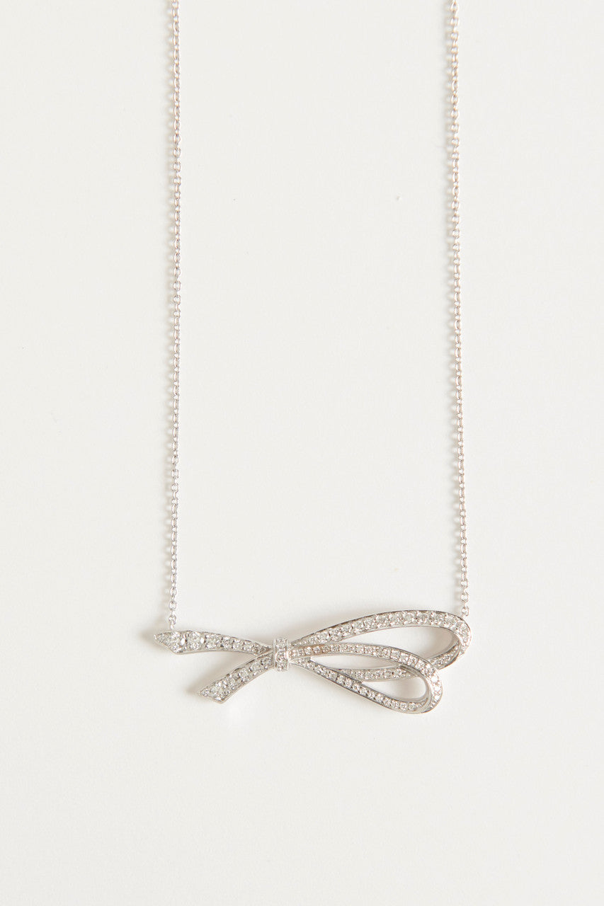 White 18k Gold Large Diamond Bow Necklace