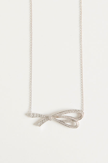 White 18k Gold Large Diamond Bow Necklace