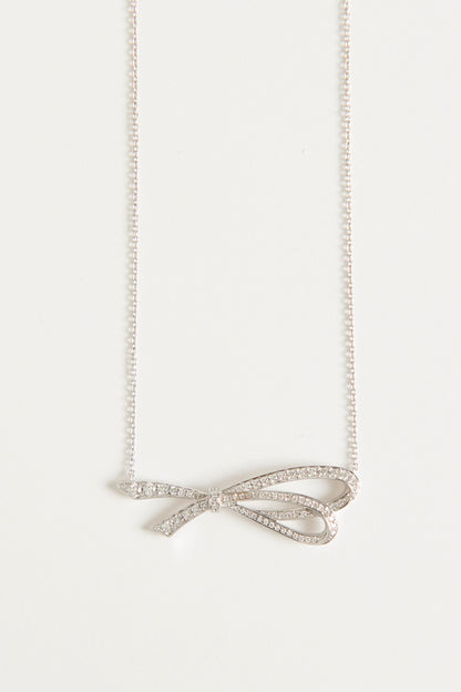 White 18k Gold Large Diamond Bow Necklace