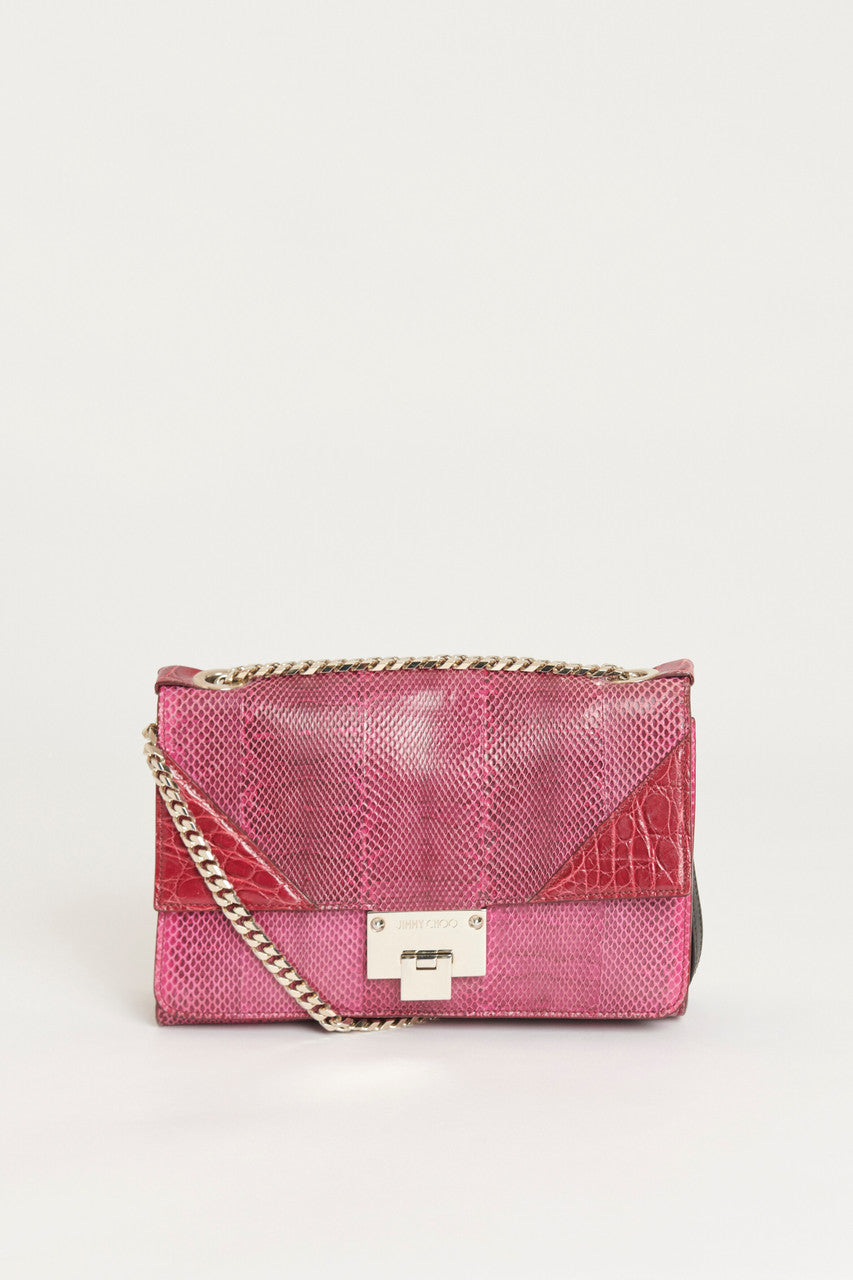 Fuchsia Python Preowned Flap Bag With Alligator Details