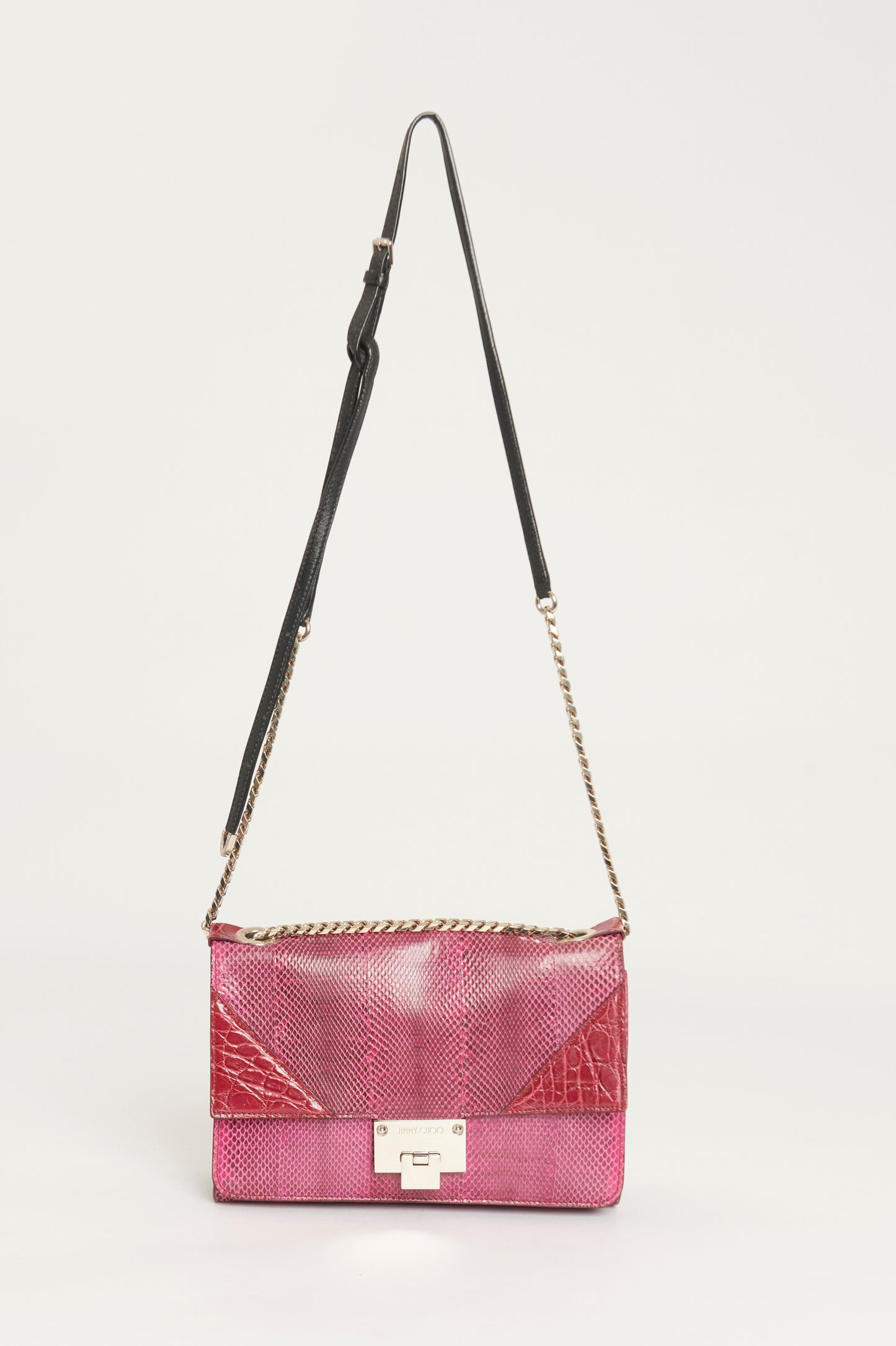 Fuchsia Python Preowned Flap Bag With Alligator Details