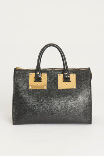 Black Grained Preowned Top Handle Handbag