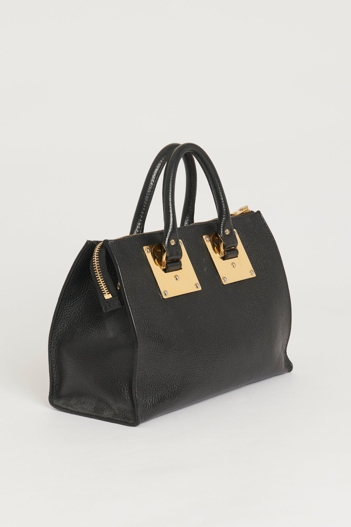 Black Grained Preowned Top Handle Handbag