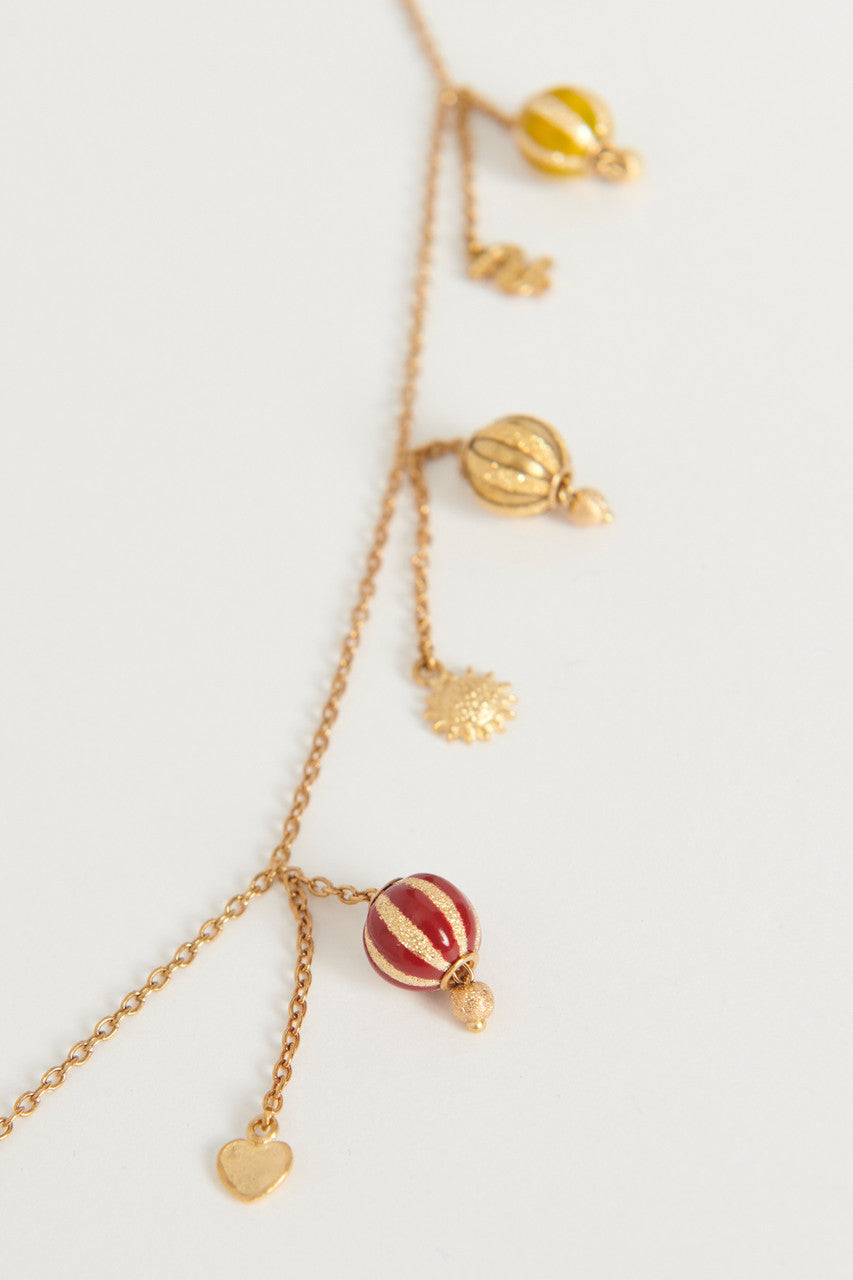 Yellow 18K Gold Enamel Ball Charm Preowned Necklace