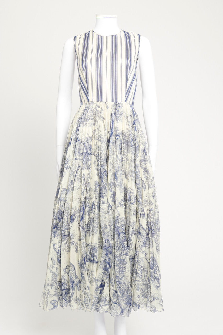 Blue and Cream Striped Printed Preowned Maxi Dress