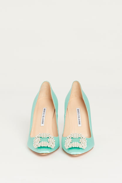 Turquoise Satin Hangisi 105 Preowned Pumps