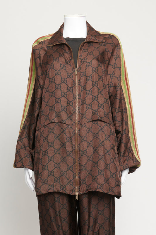 Brown Silk GG Supreme Preloved Zip-Up Jacket