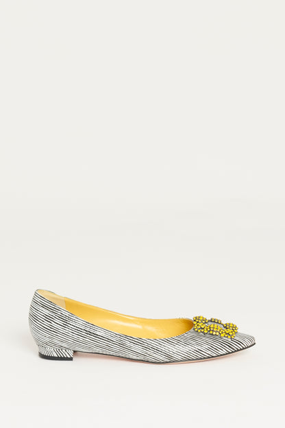 Striped Patent And Yellow Crystal Hangisi Preowned Ballet Flats