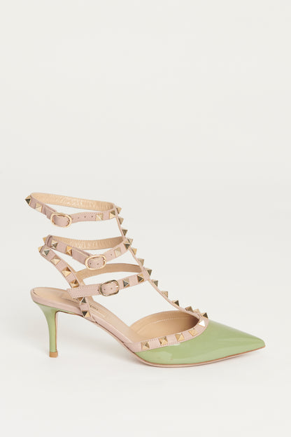 Green and Nude Rockstud Strappy Preowned Pumps