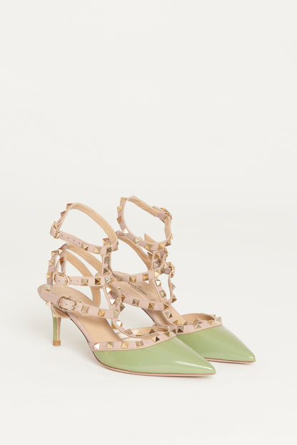 Green and Nude Rockstud Strappy Preowned Pumps