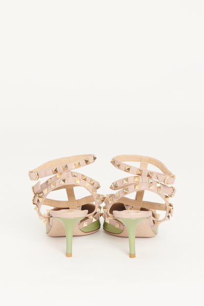 Green and Nude Rockstud Strappy Preowned Pumps