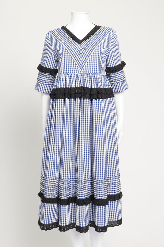 Gingham Navy and Black Broderie Anglaise Dress