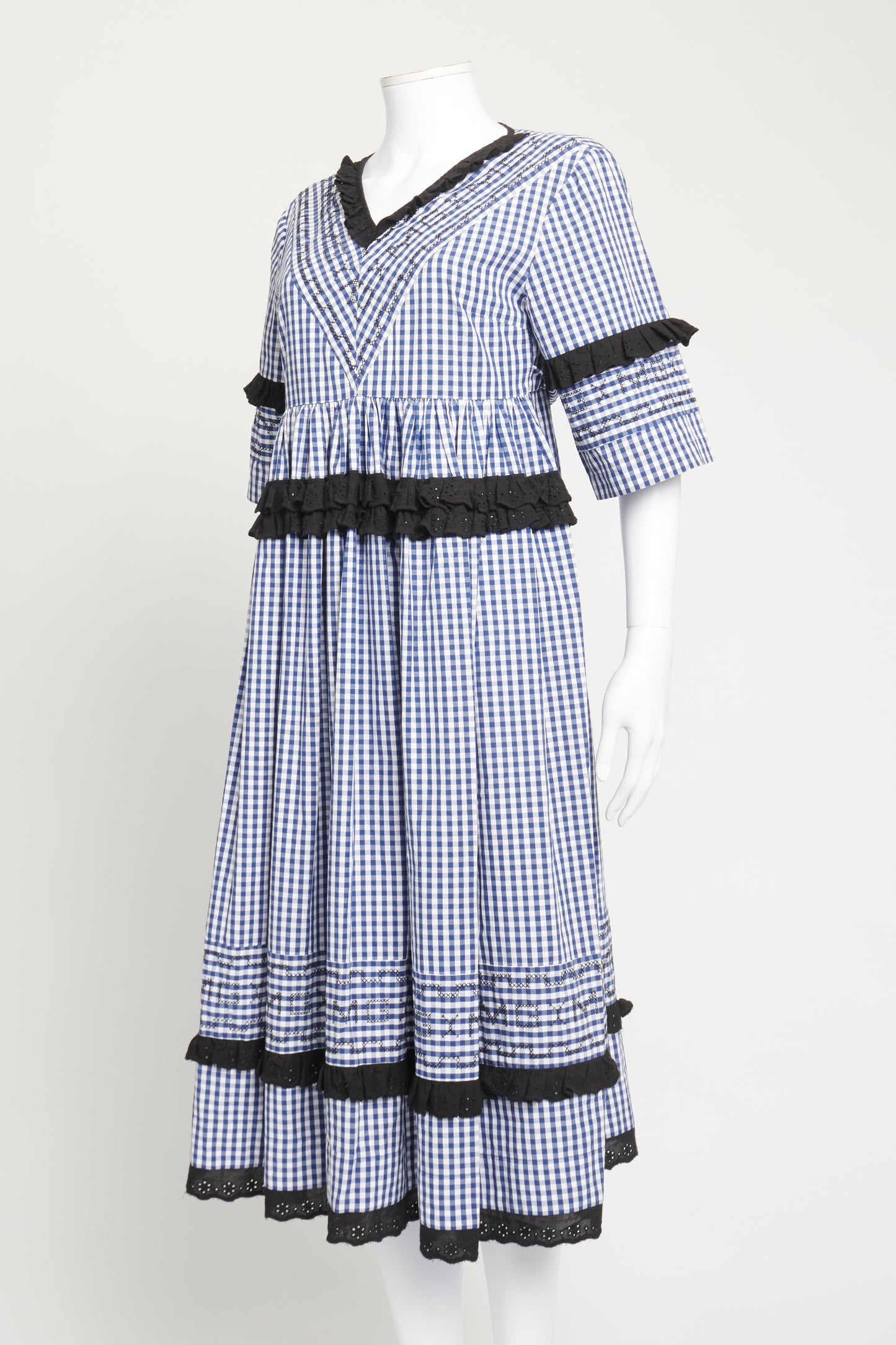 Gingham Navy and Black Broderie Anglaise Dress