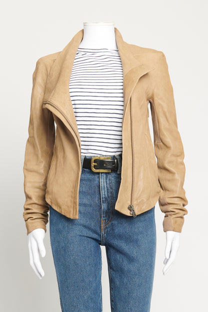 Camel Lambskin Preowned Cropped Jacket