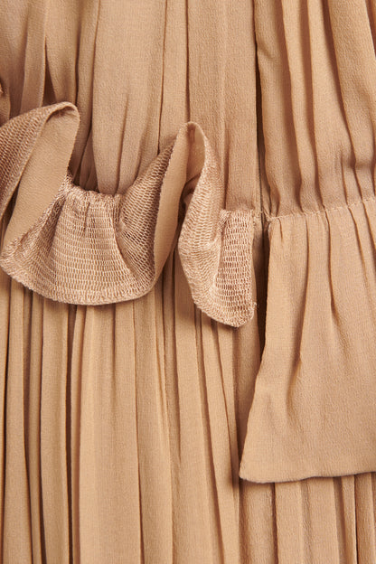 Light brown Preowned Tunic Dress With Sheer And Ruffle Details