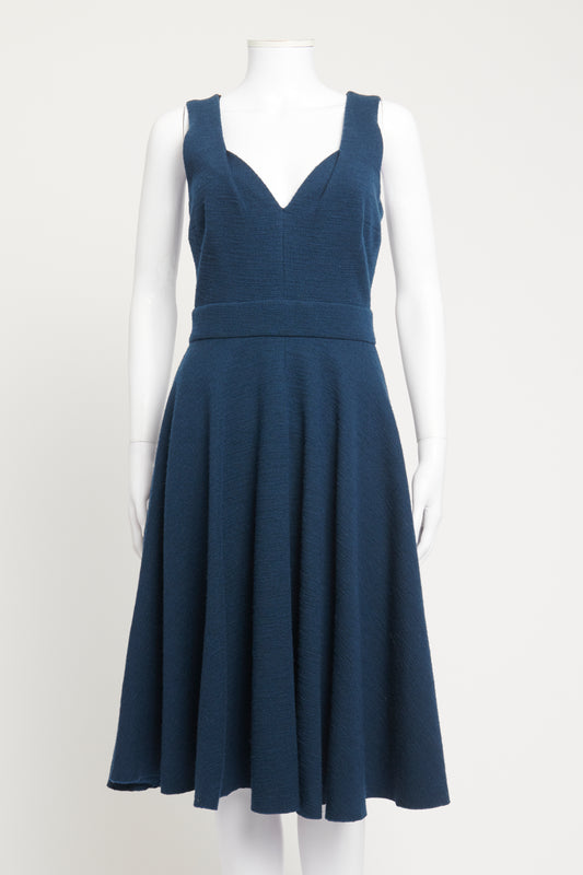 Blue Textured Preowned Midi Dress
